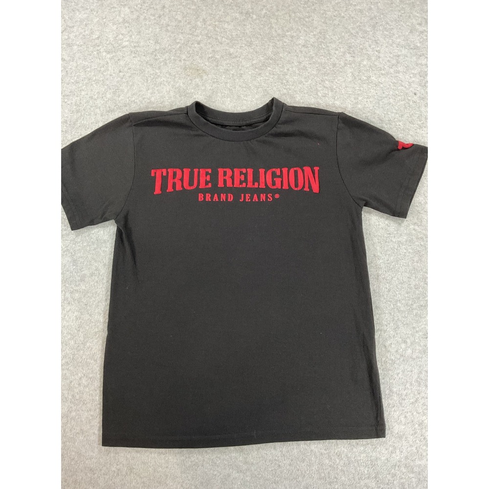 True Religion Boys Black Red Logo Short Sleeve T-Shirt Size L 12 2862